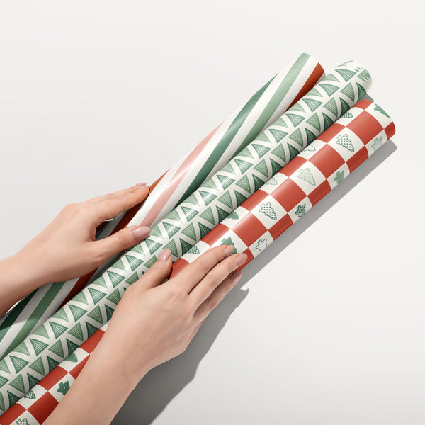Cookie Cutter Trees Checkered Wrapping Paper