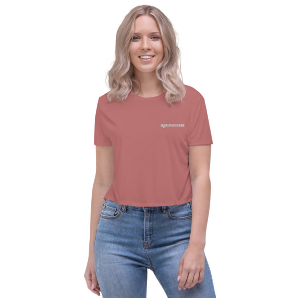 Marijuannabe Embroidered Dusty Rose Flowy Crop Top