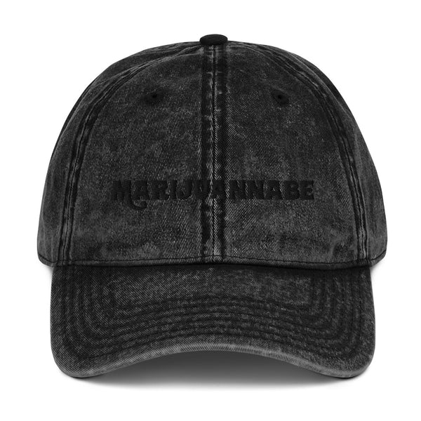 Marijuannabe Embroidered Black on Black Denim Dad Hat