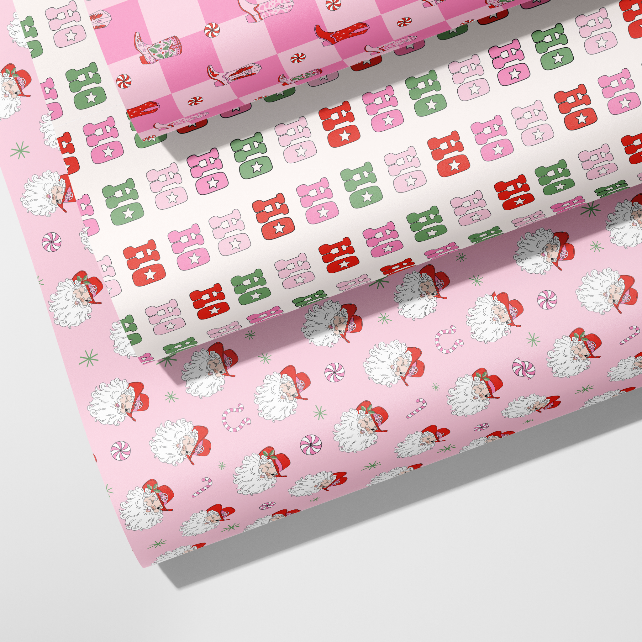 Pink Cowboy Santas Wrapping Paper