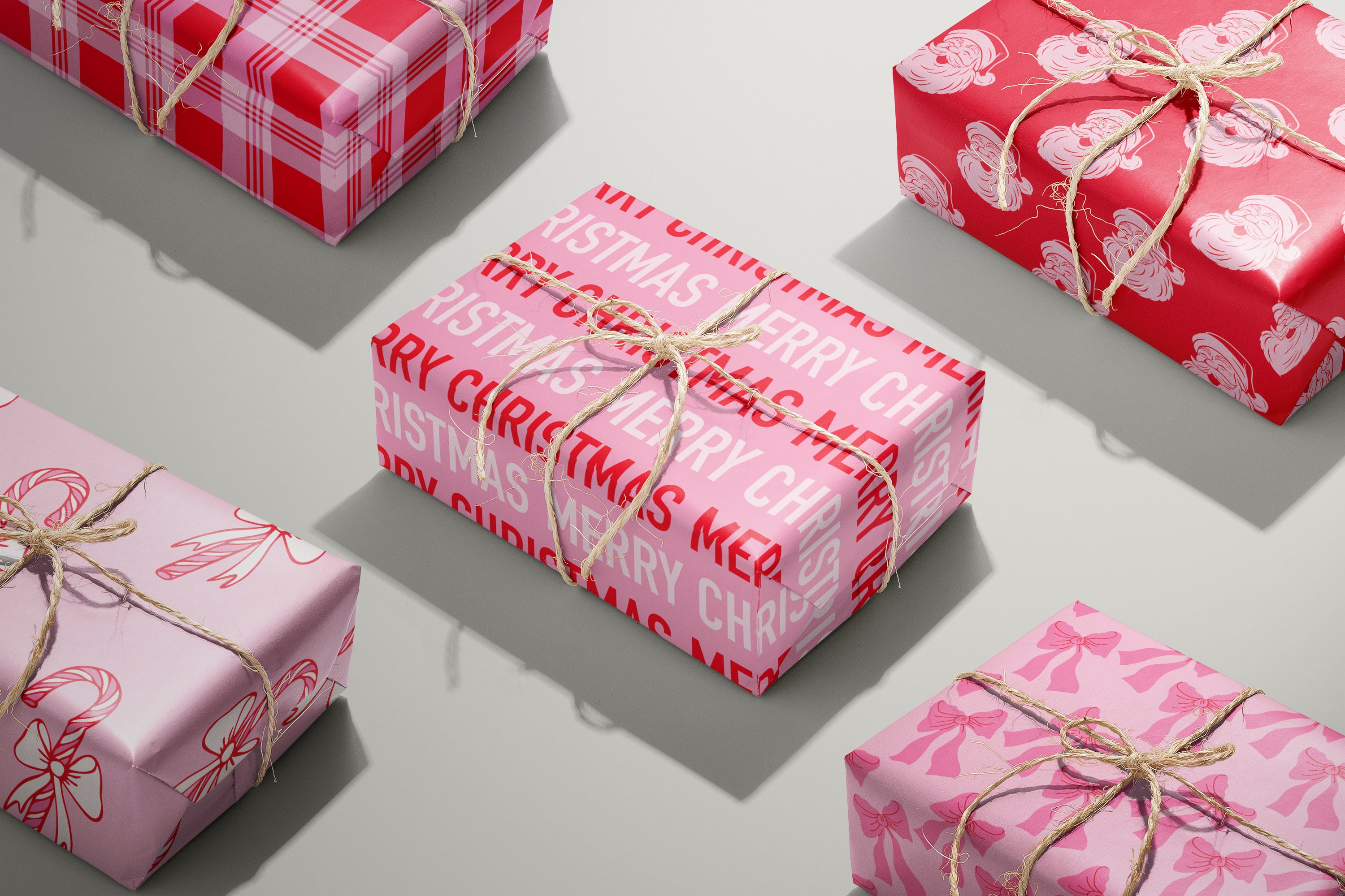 Pink and Red Flannel Wrapping Paper