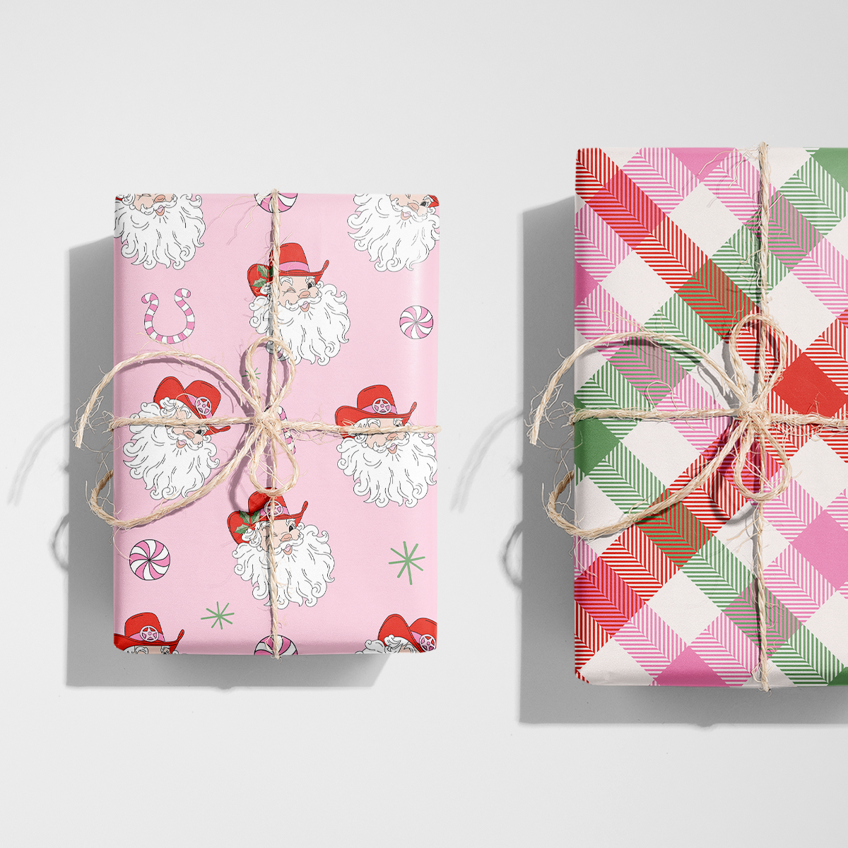 Pink Cowboy Santas Wrapping Paper