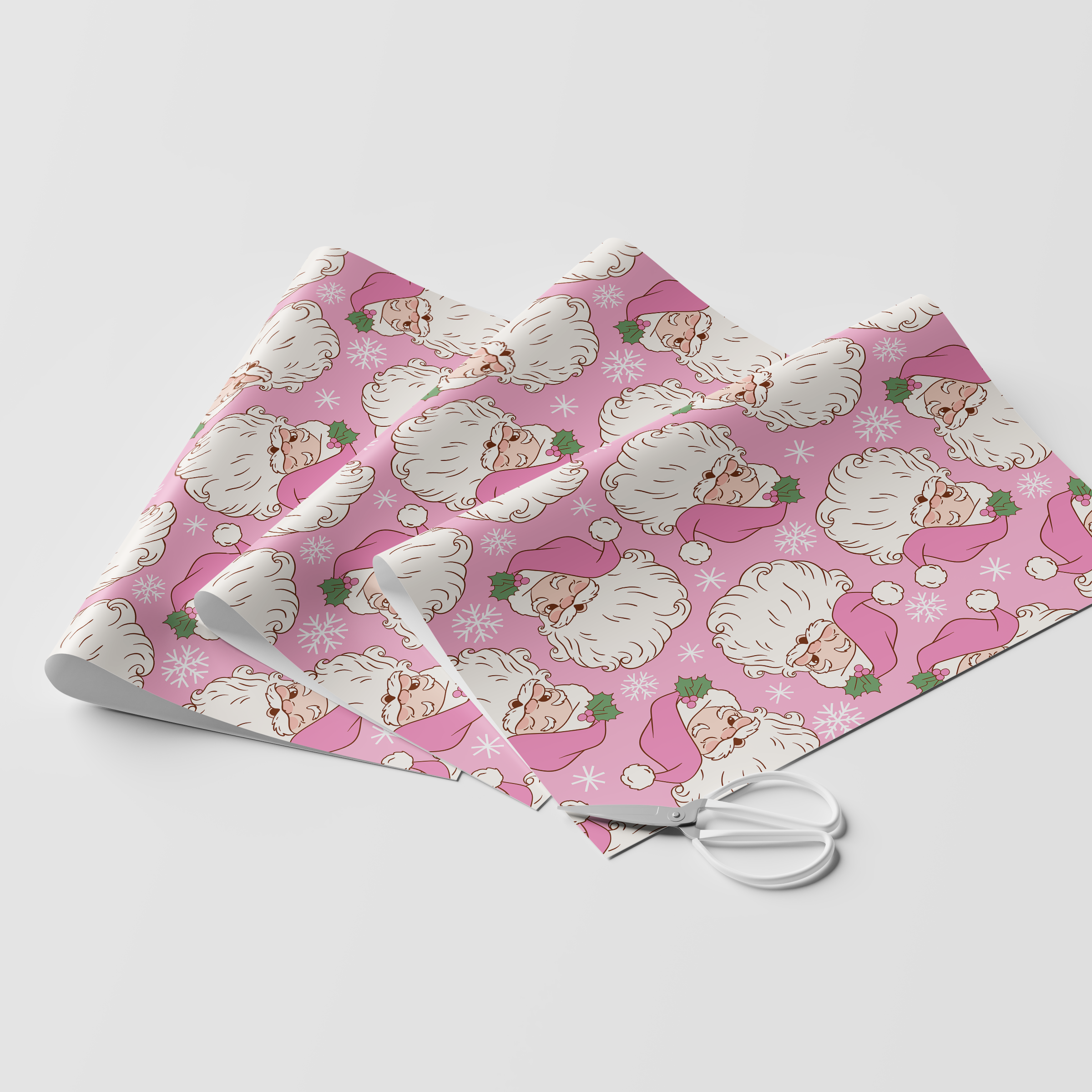 Pink Winking Santas Wrapping Paper
