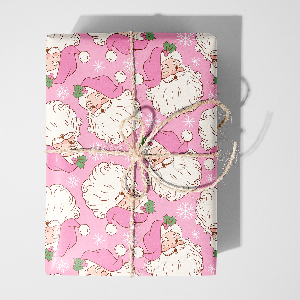 Pink Winking Santas Wrapping Paper
