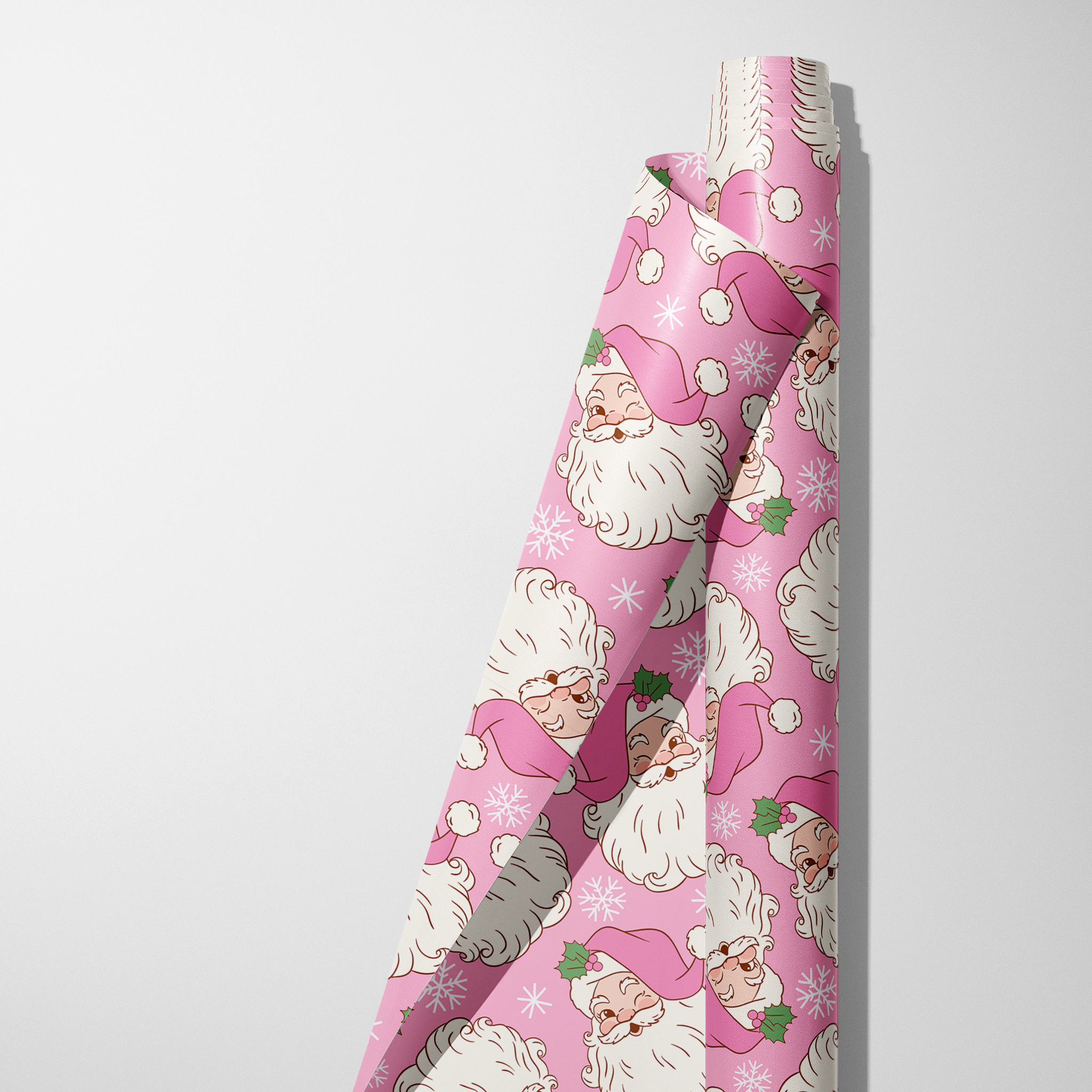 Pink Winking Santas Wrapping Paper