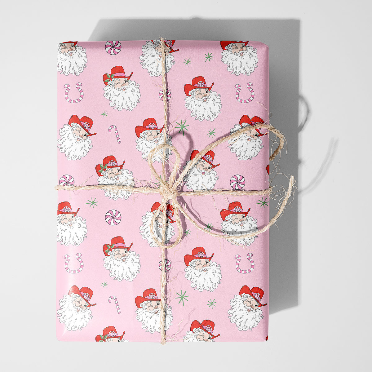 Pink Cowboy Santas Wrapping Paper