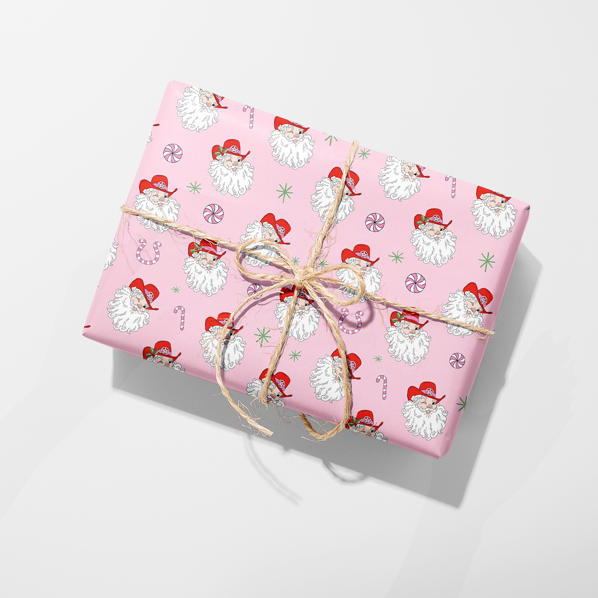 Pink Cowboy Santas Wrapping Paper