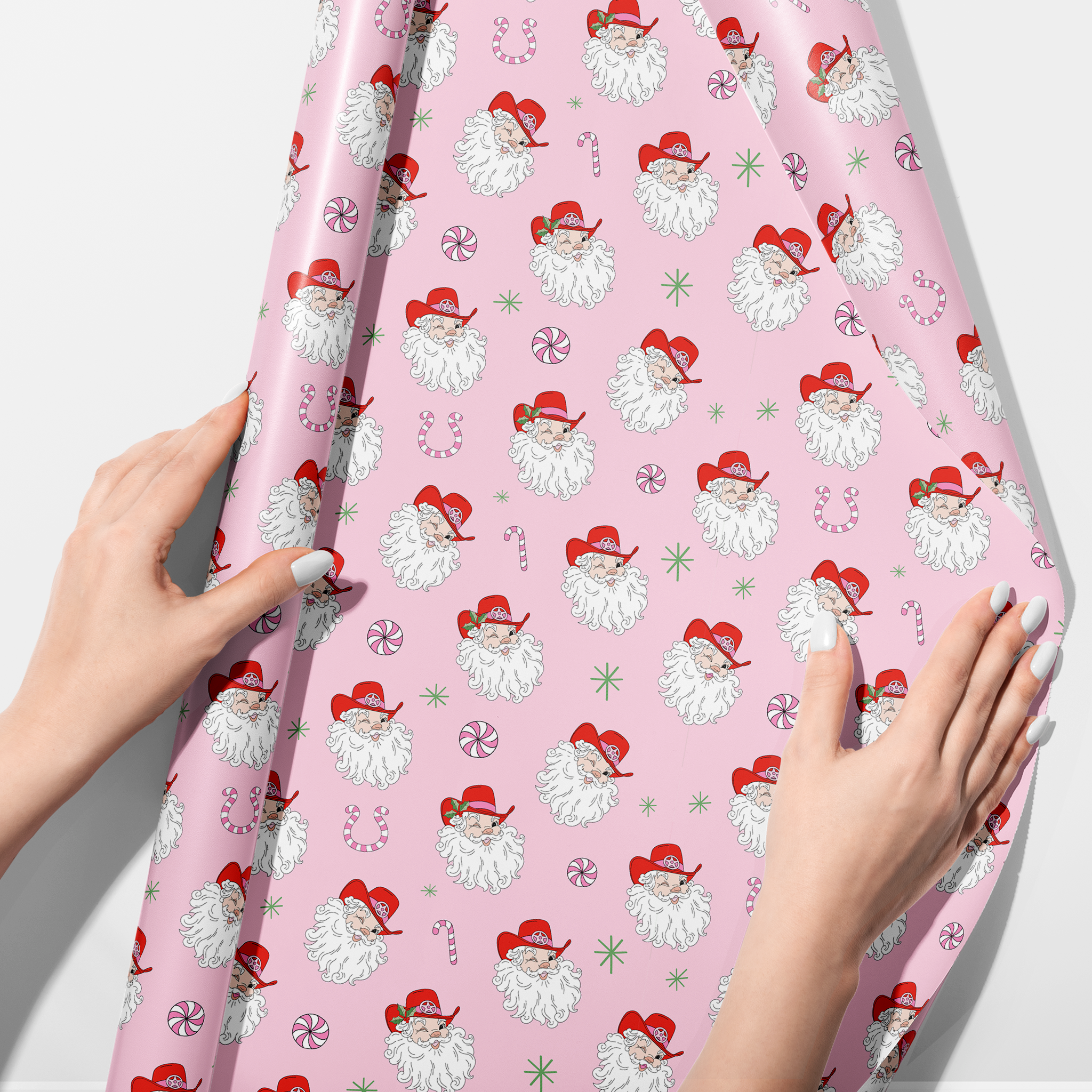 Pink Cowboy Santas Wrapping Paper