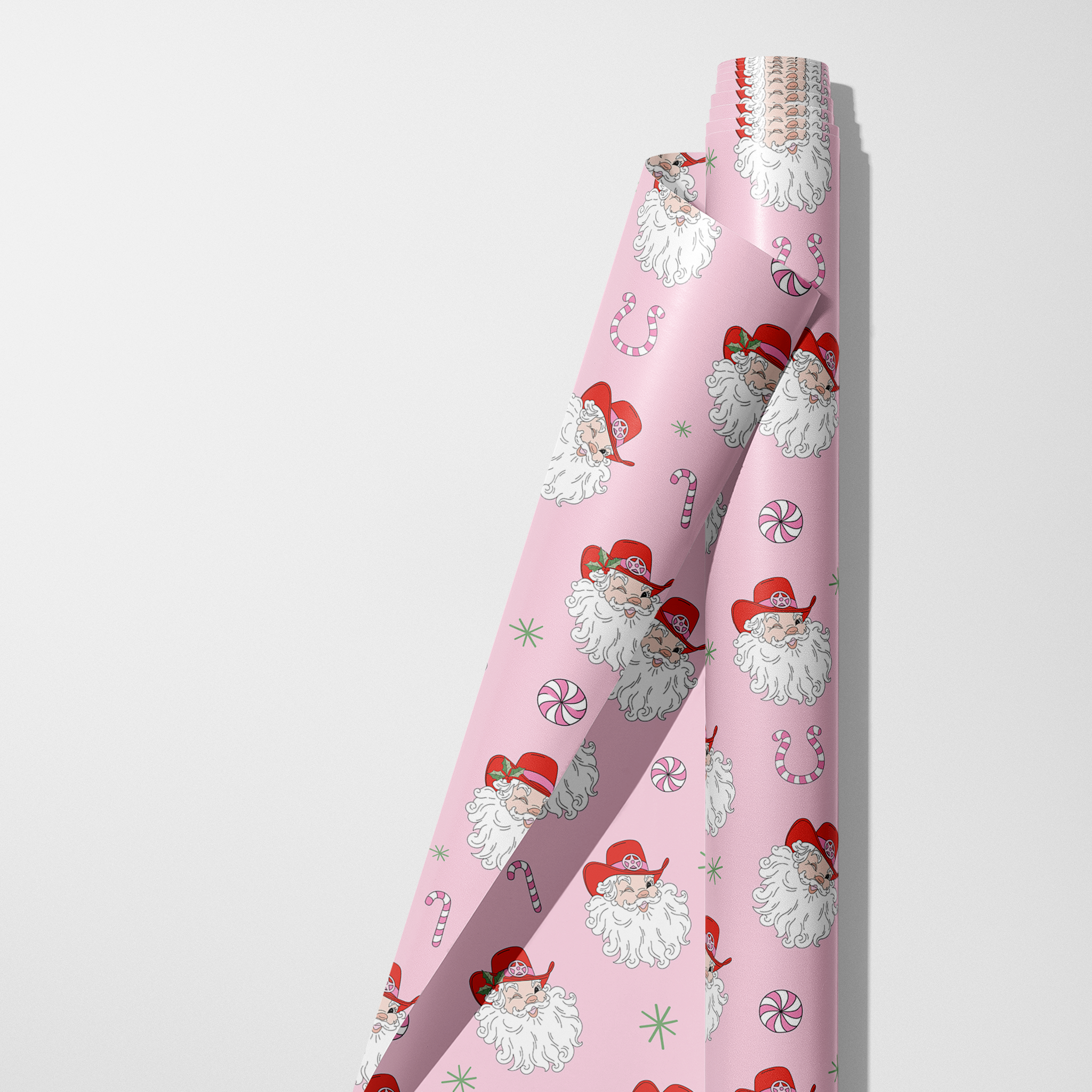 Pink Cowboy Santas Wrapping Paper